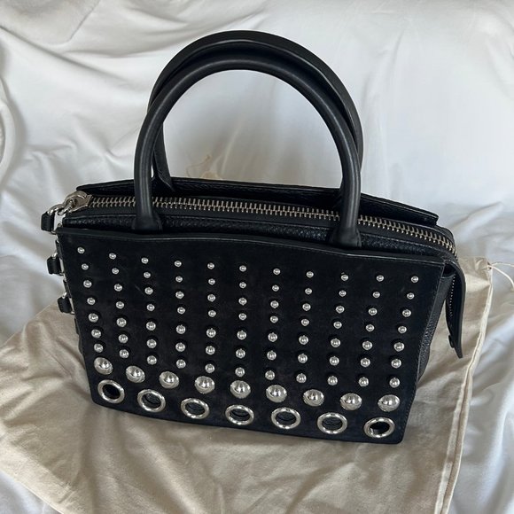 Alexander Wang Marion Attica Black Suede Silver Studded Flap Tote Satchel - Picture 2 of 16